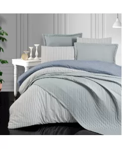 Schafer Milano Çift Kişilik Yatak Örtüsü &amp; Nevresim Set -7 Parça -indigo