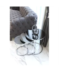 PK Rüya 3&#039;lü Metal Zigon Sehpa ( Gümüş Ayak - Siyah Füme )