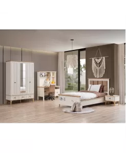 Bella 3 Kapaklı Genç Odası Takımı / 3 Kap. Dolap - Başlıklı Karyola - Ç.Masası Alt