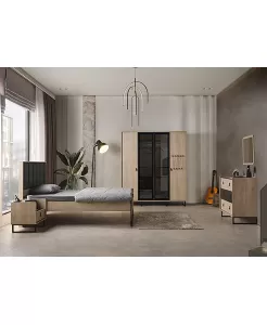 Neon Genç Odası Takımı / 3 Kap. Dolap-Çamaşırlık+Aynaı-Karyola-Komodin