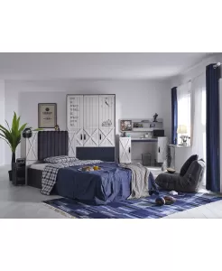 Rust Genç Odası Takımı / 3 Kap. Dolap-Raflı Karyola-Çalışma Masası