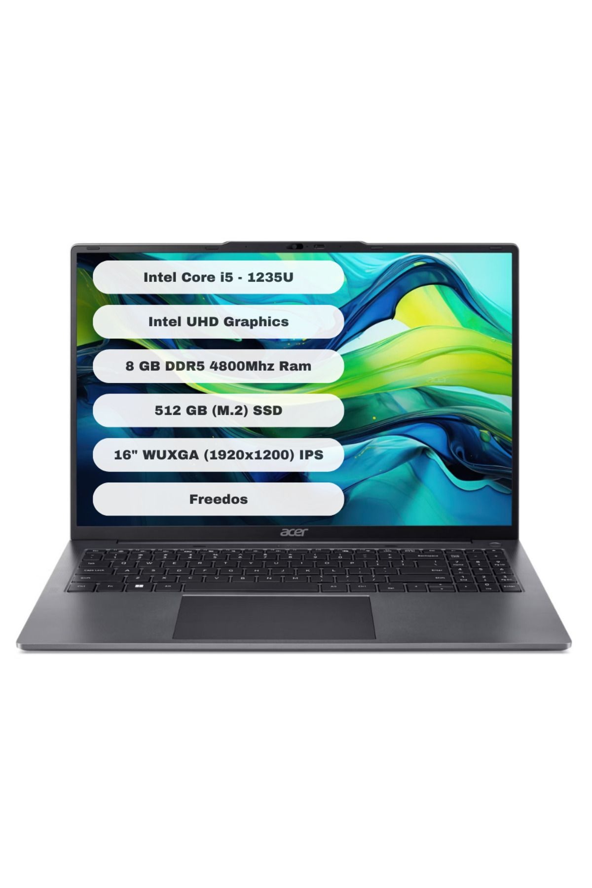 Acer Aspire Lite AL16-51P-580H NX.KWZEY.001 i5-1235U 8 GB 512 GB SSD Iris Xe Graphics 16&quot; Notebook