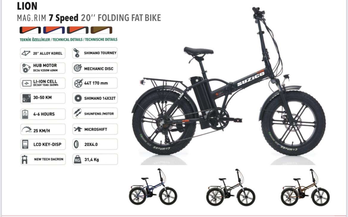 Suzico 20&quot; Lion-Emu E-bike Kalın Teker Katlanır Elektrikli Bisiklet